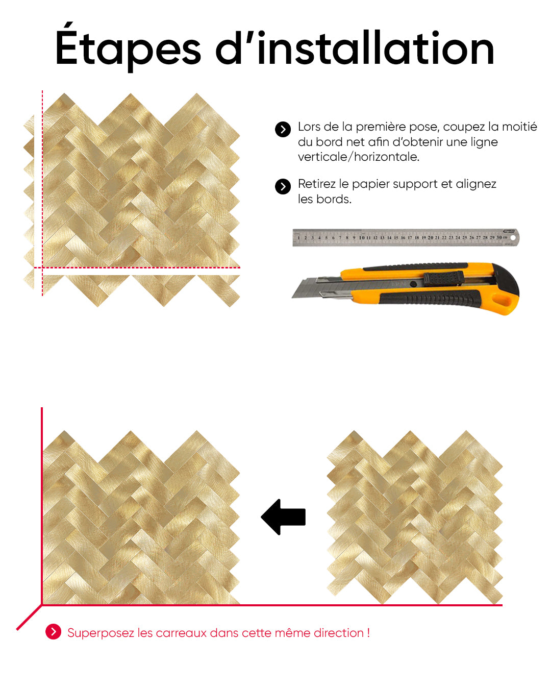 Carrelage mural en mosaïque carrelage mural auto-adhésif | Golden Royal Mosaics WJS-476