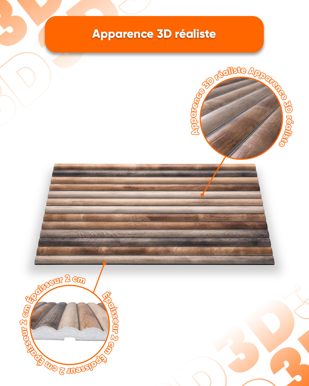 Revêtement mural effet bois 50×100×2 cm | Panneaux muraux 3D en polystyrène | Rustic Wood OP-02