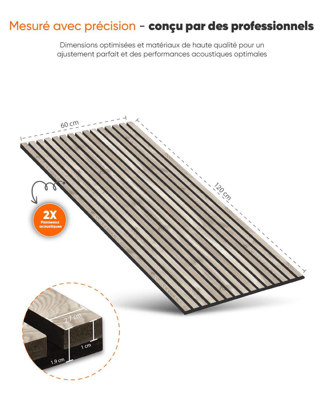 Panneau mural acoustique en bois lot de 2 – Sand Grey