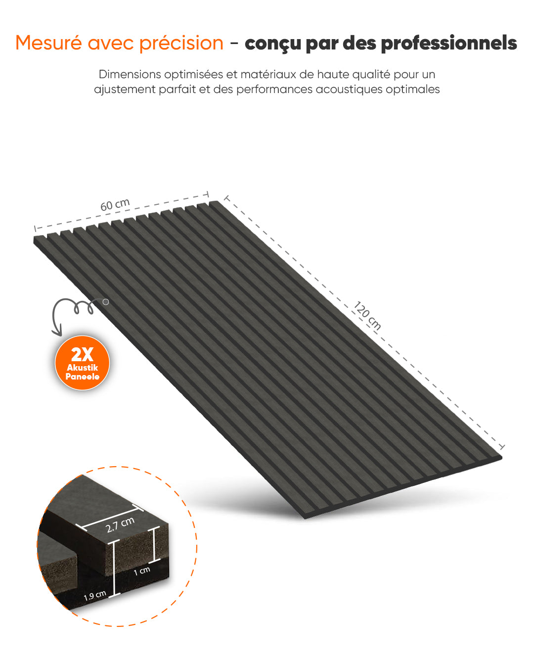 3D panneau mural acoustique en bois lot de 2 – Basalt