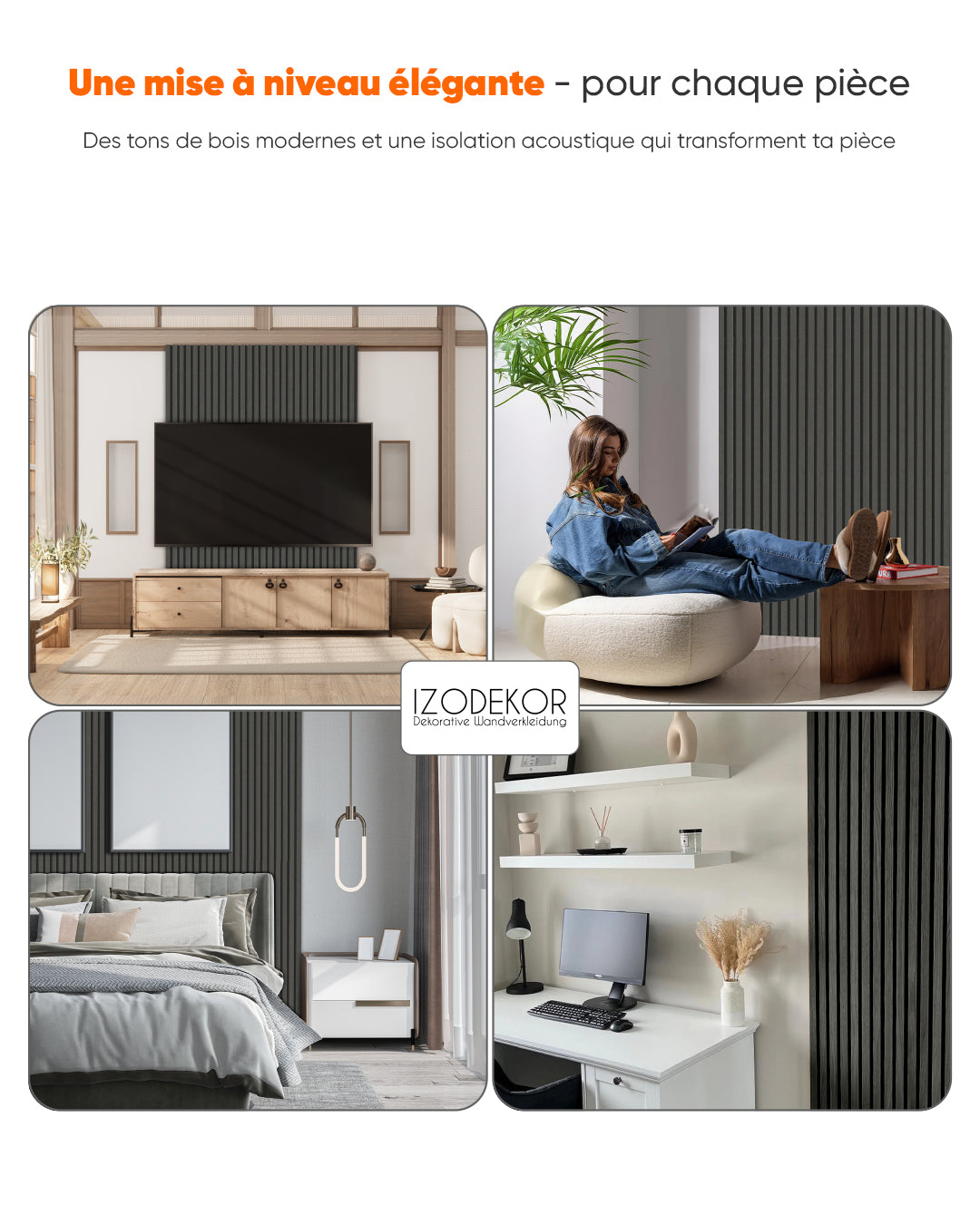 3D panneau mural acoustique en bois lot de 2 – Basalt
