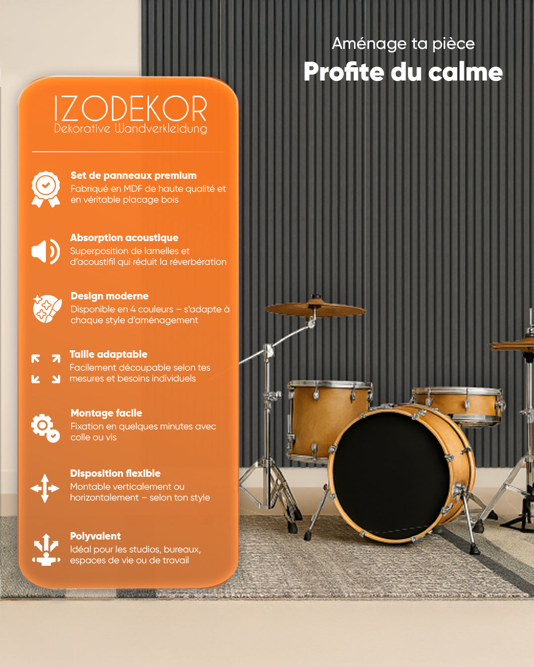 3D panneau mural acoustique en bois lot de 2 – Basalt