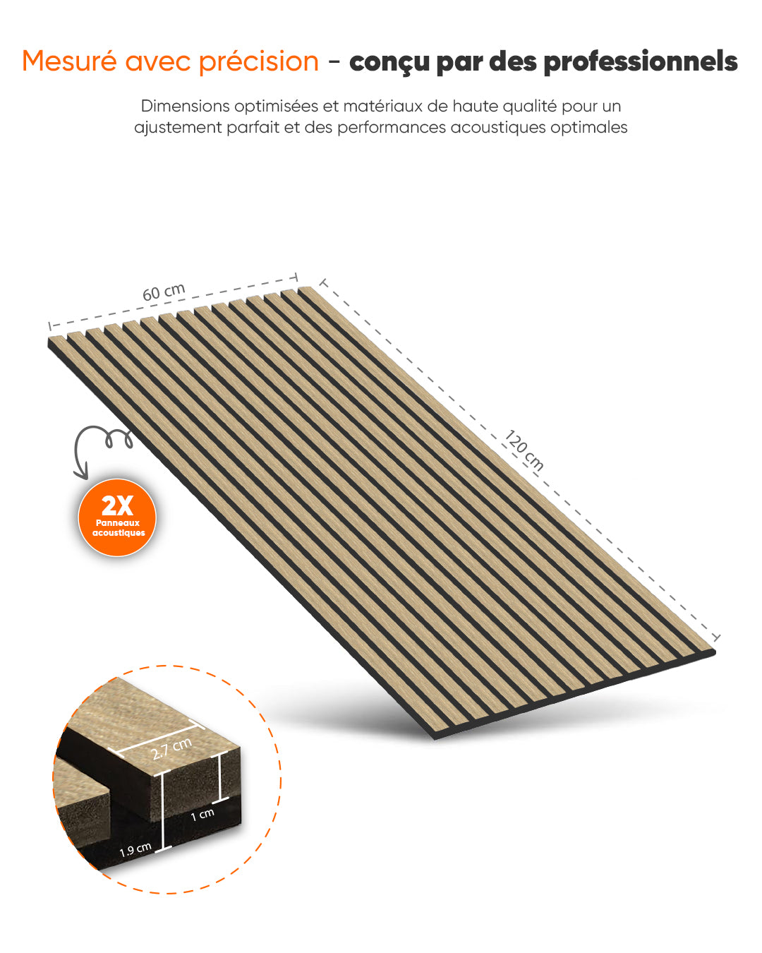 3D panneau mural acoustique en bois lot de 2 – Natural
