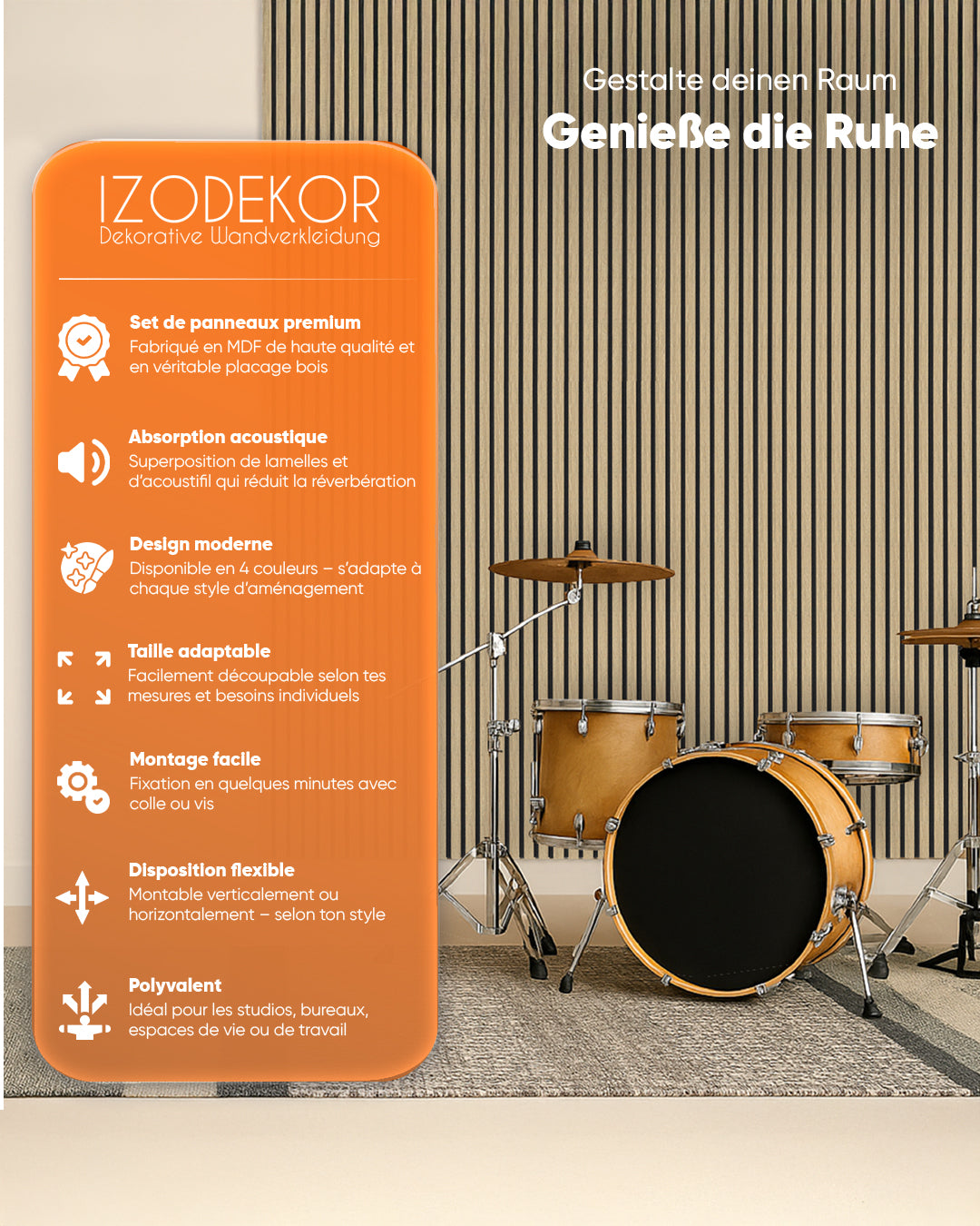 3D panneau mural acoustique en bois lot de 2 – Natural
