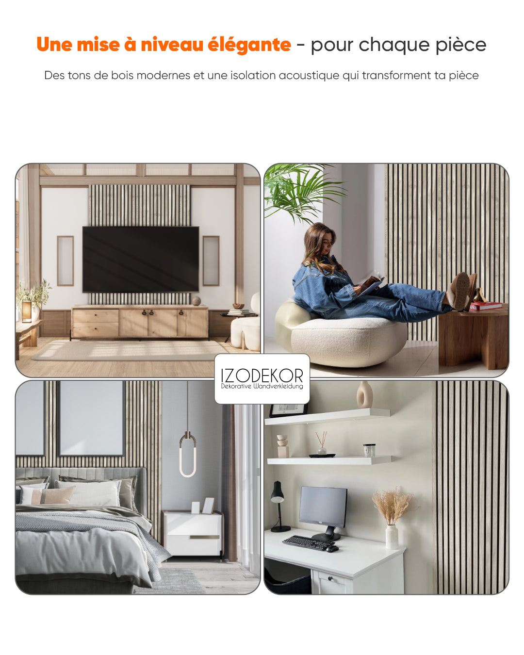 Panneau mural acoustique en bois lot de 2 – Sand Grey
