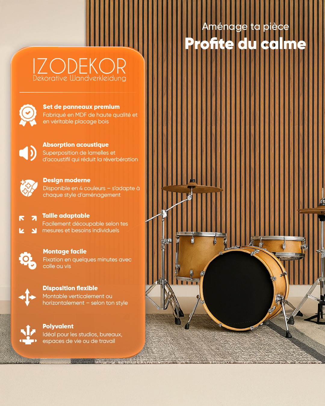 3D panneau mural acoustique en bois lot de 2 – Vintage