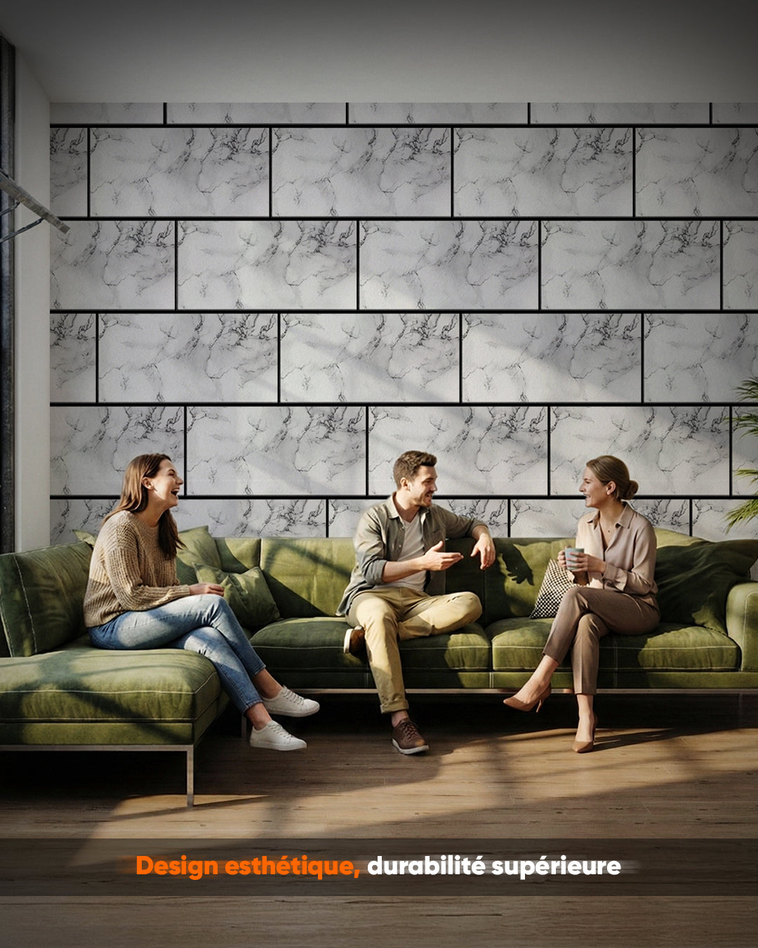Revêtement mural aspect marbre 50×100×2 cm | Panneaux muraux 3D en polystyrène | Carrara Blanc AT-05