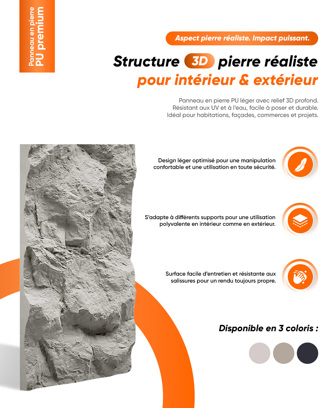 Panneaux Muraux 3D en Pierre Dark Grey Stone
