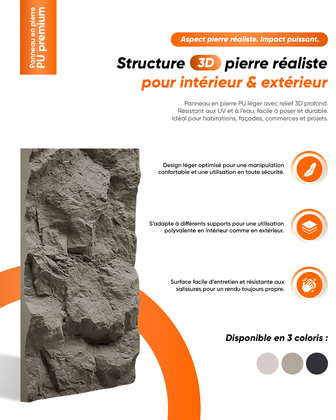 Panneaux muraux PU effet pierre | 60x120 cm | épaisseur 5 cm | Dark Grey Stone