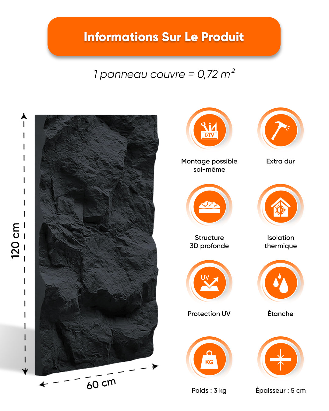 Panneaux Muraux 3D en Pierre Night Stone