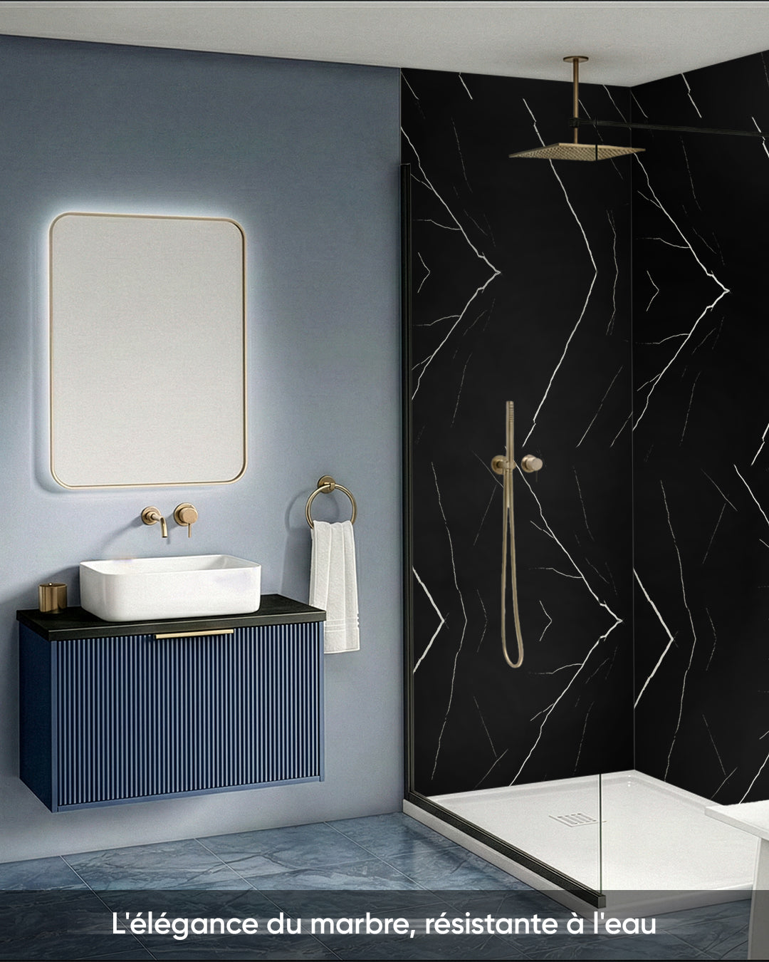 Marble Alternative to Bathroom Tiles/ Black Lightning V-02