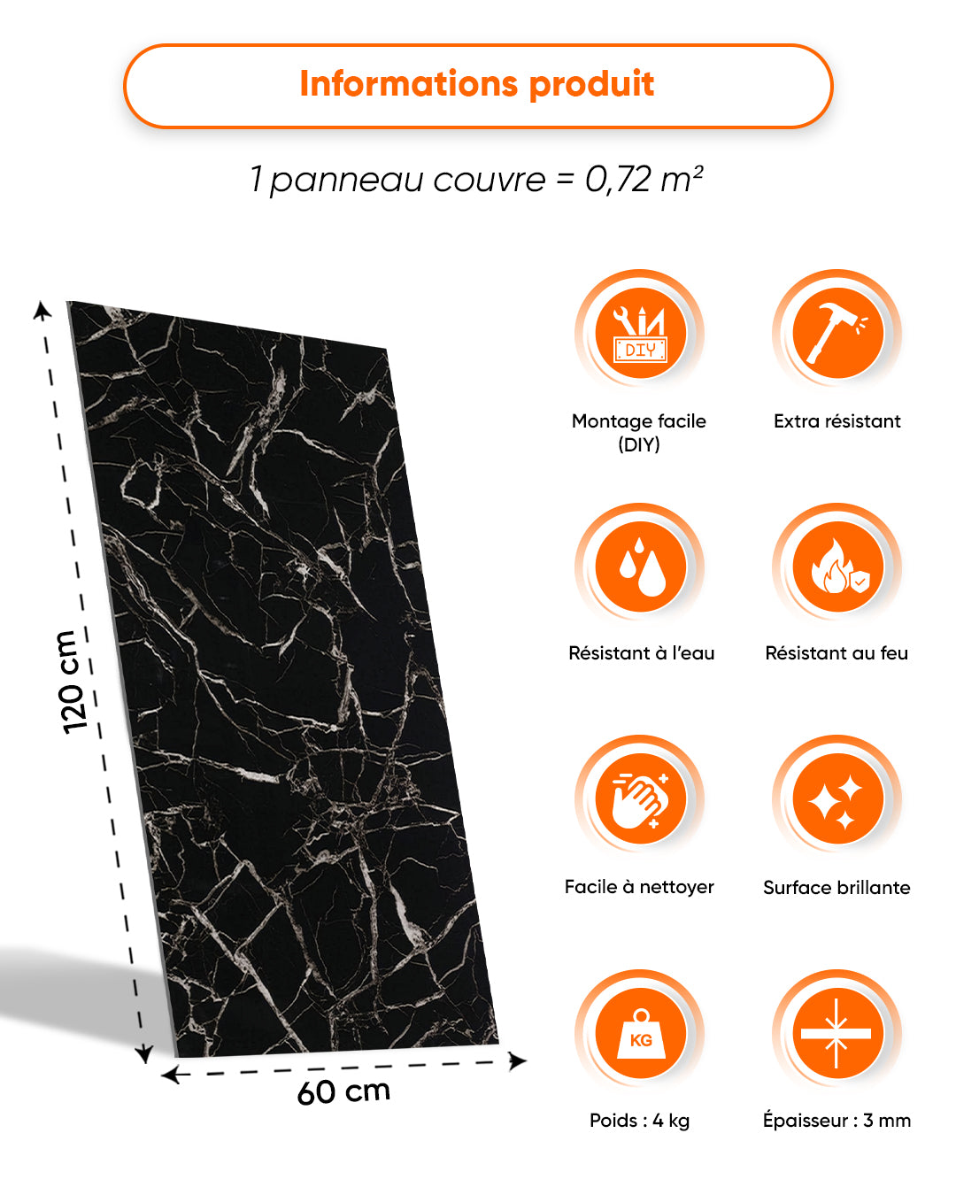 Marbre Alternative au carrelage de salle de bain/cuisine Black White