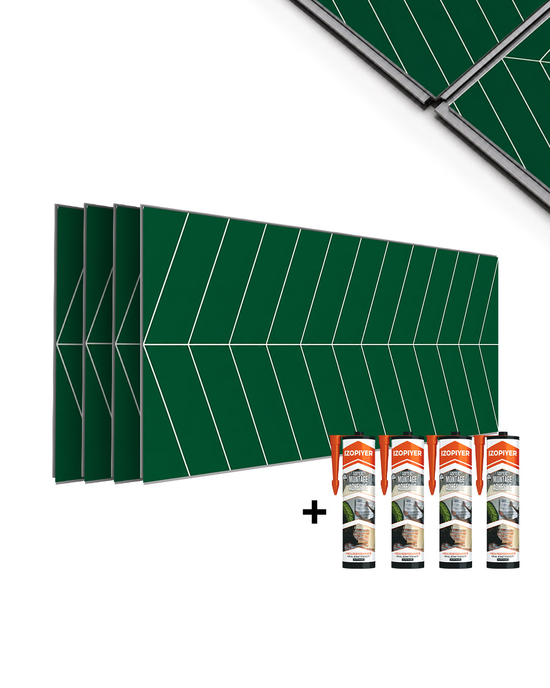 Panneau mural SPC 60x120 cm | Revêtement mural étanche | Chevron Grün