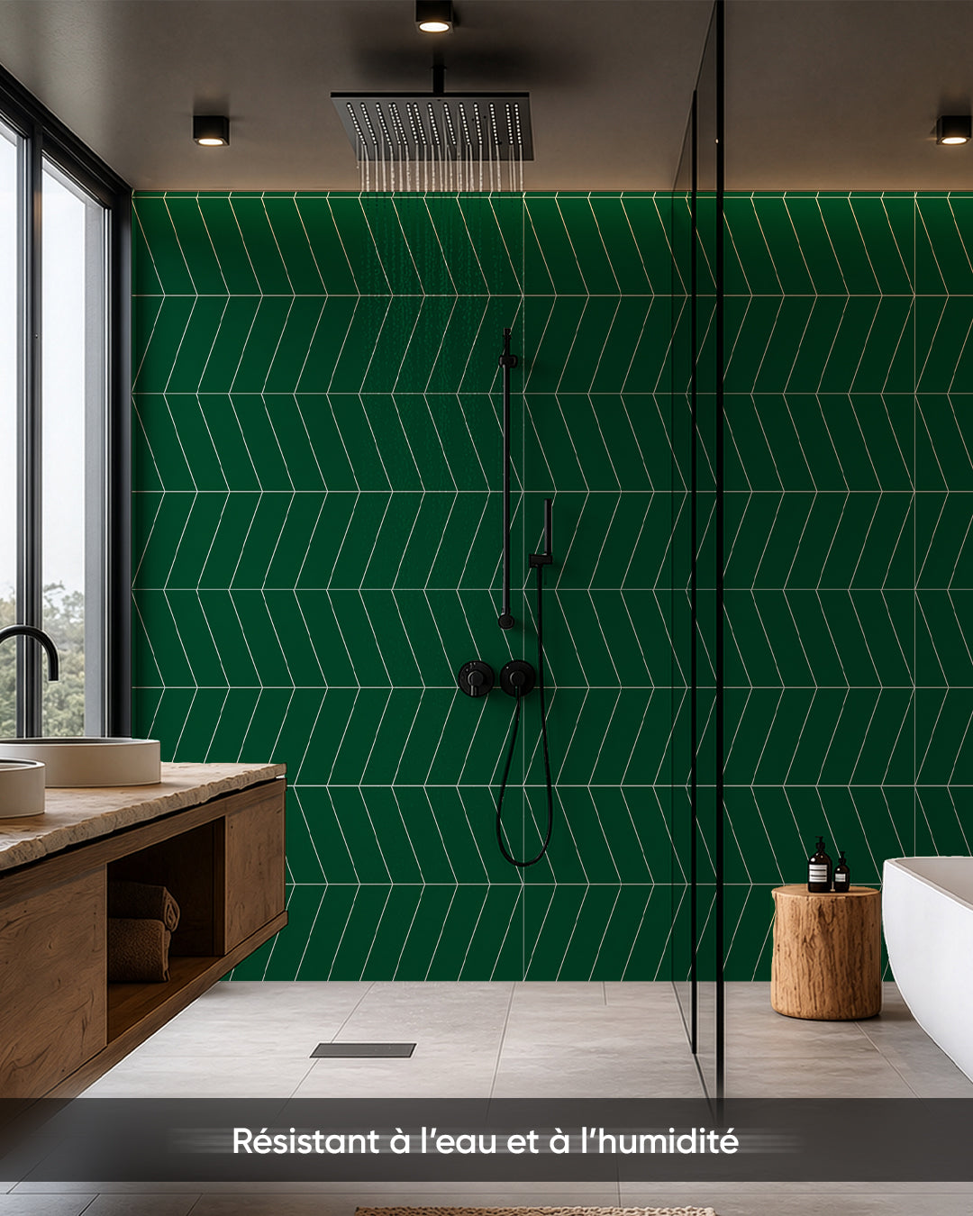Panneau mural SPC 60x120 cm | Revêtement mural étanche | Chevron Grün