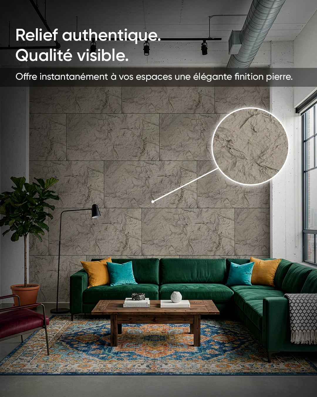 Panneaux muraux PU effet pierre | 60x120 cm | épaisseur 5 cm | Dark Grey Stone