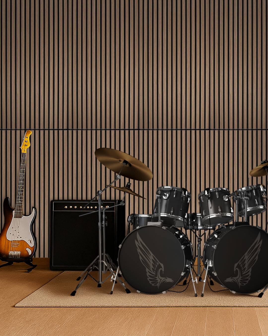 Panneaux Muraux Acoustiques en Feutrine – Set de 4 – 120×60×2,1 cm – Dark Walnut