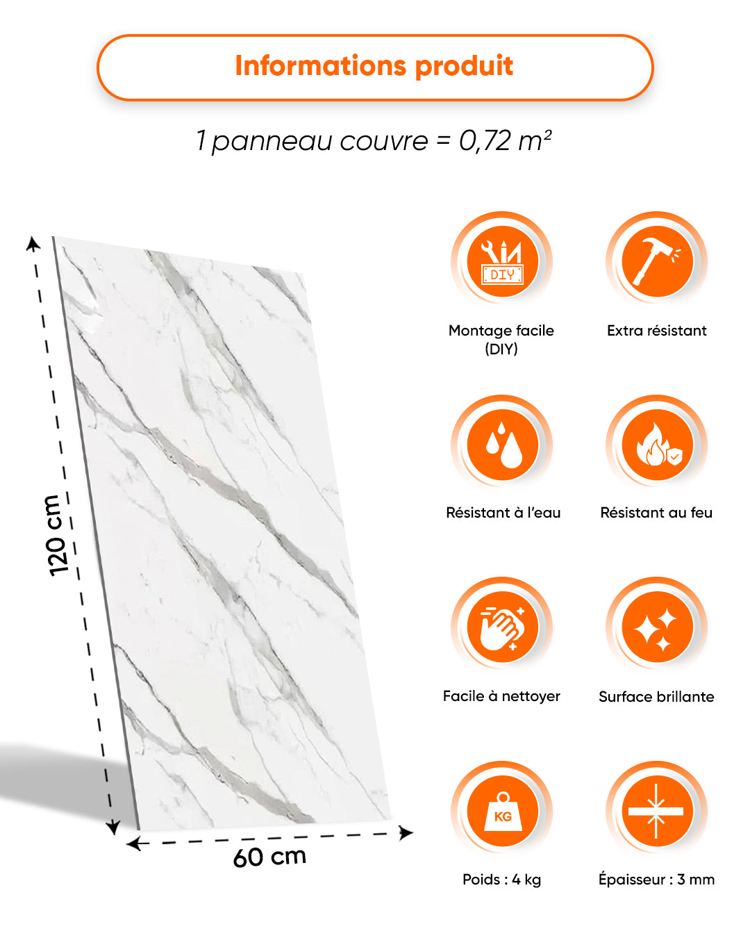 Marbre Alternative au carrelage de salle de bains/cuisine Ice Berg Grey New