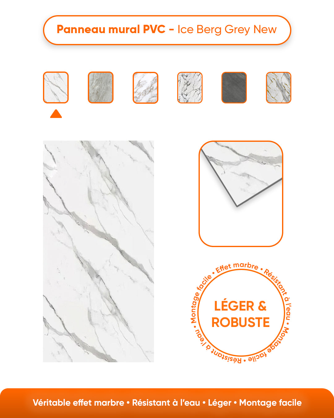 Marble Alternative to Bathroom/Kitchen Tile Ice Berg Grey New