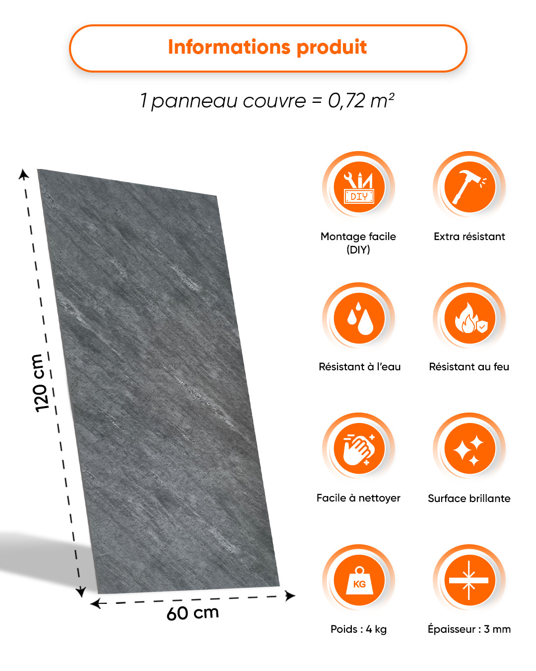 Béton alternatif au carrelage de salle de bain/cuisine Iron Hand