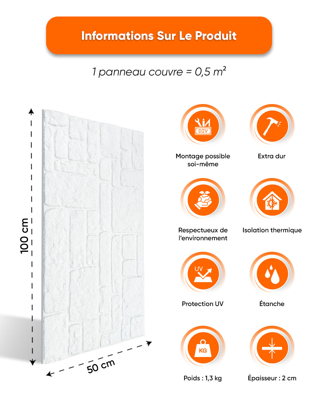 White Snow 100x50cm Article: K-1900 Revêtement Mural 3D