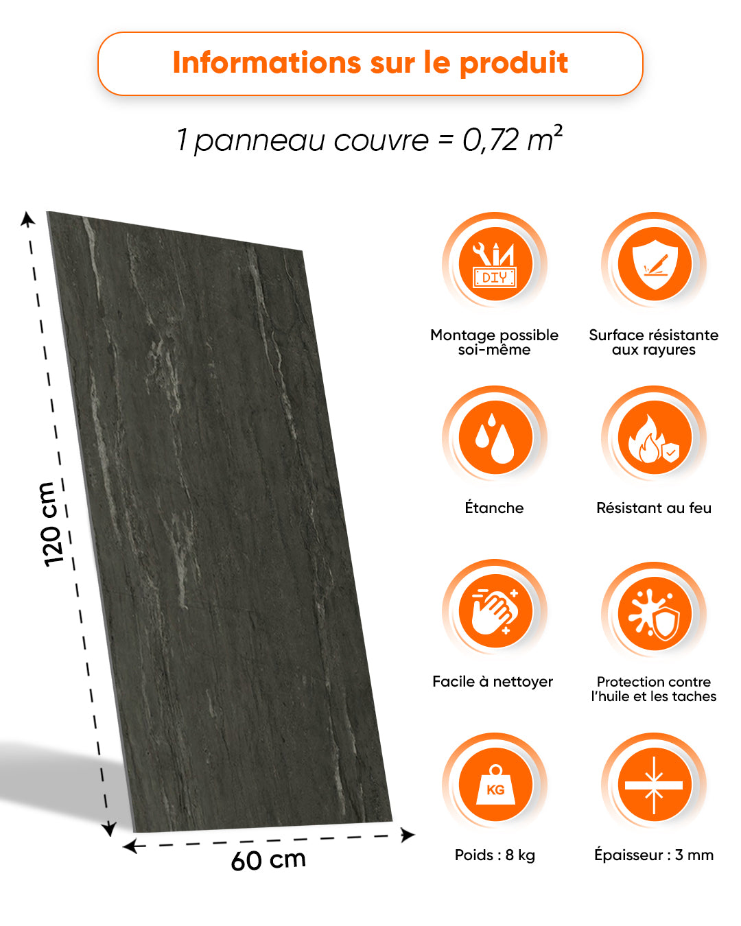 SPC Panneau Mural Gris Foncé 60x120 cm – Kohleschwarz