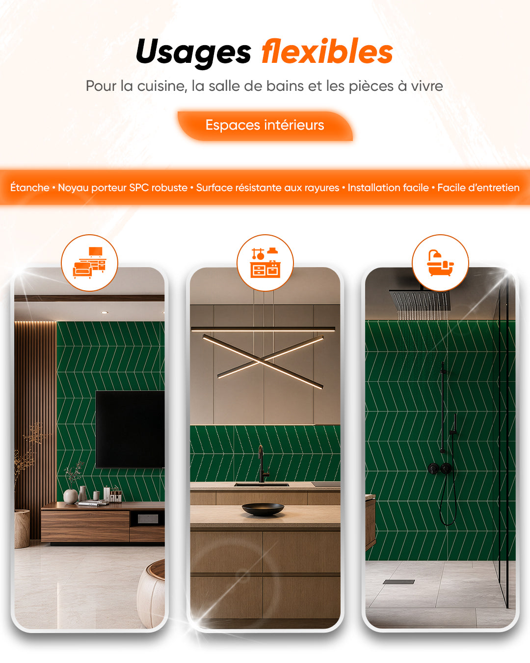 Panneau mural SPC 60x120 cm | Revêtement mural étanche | Chevron Grün
