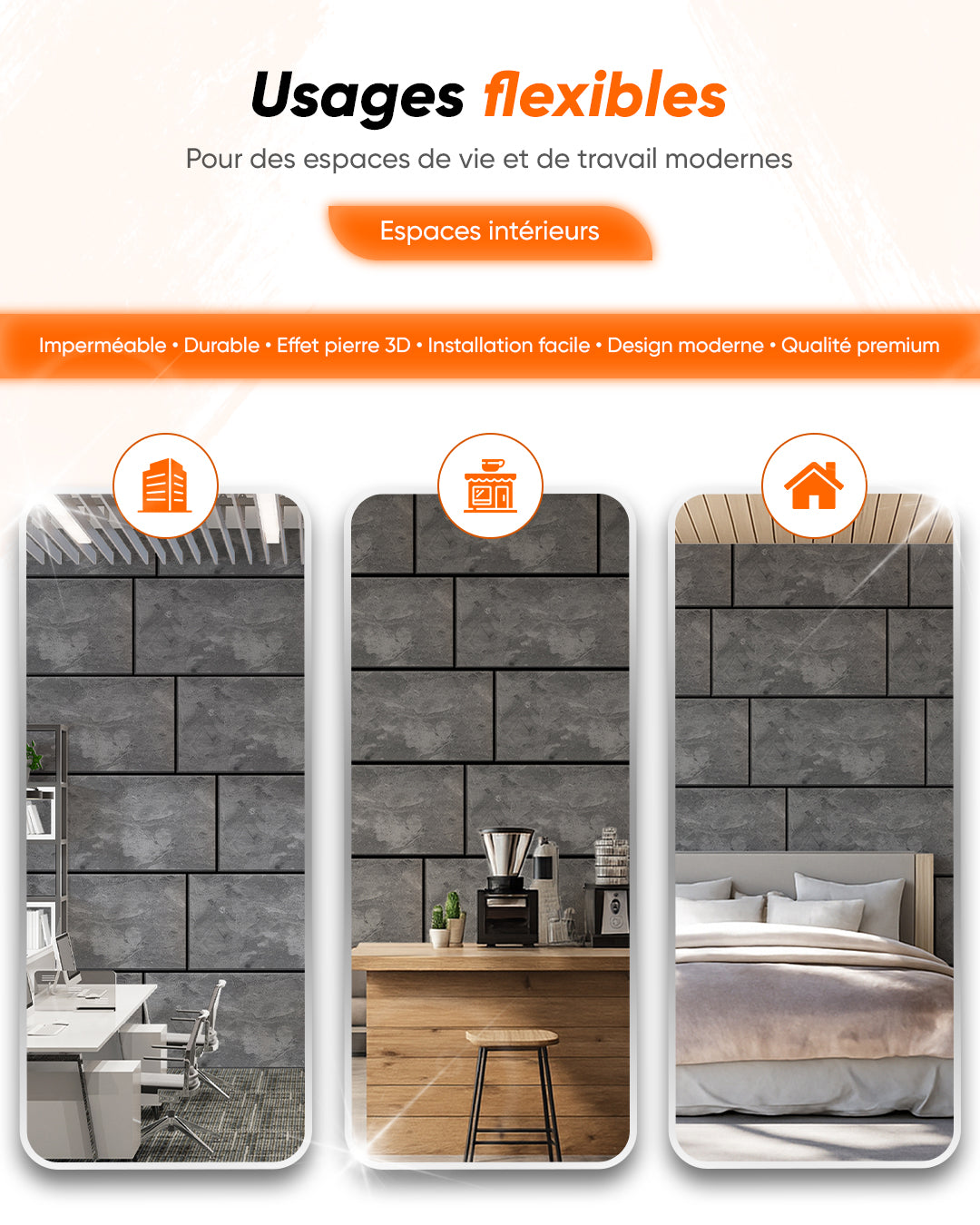 Revêtement mural effet béton 50×100×2 cm | Panneaux muraux 3D en polystyrène | Storm Grey Concrete AT-04
