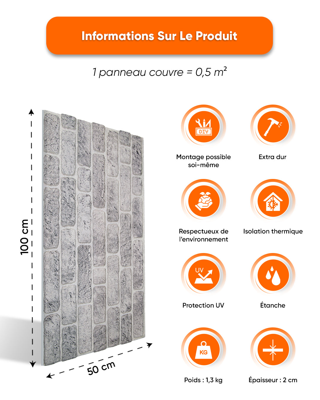 White Grey 100x50cm Article: L-1702 Revêtement Mural 3D