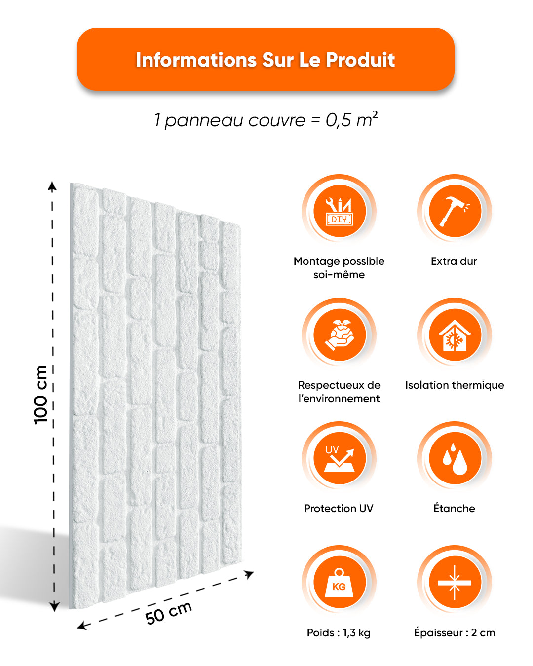 White Snow 100x50cm Article: L-1900 Revêtement Mural 3D