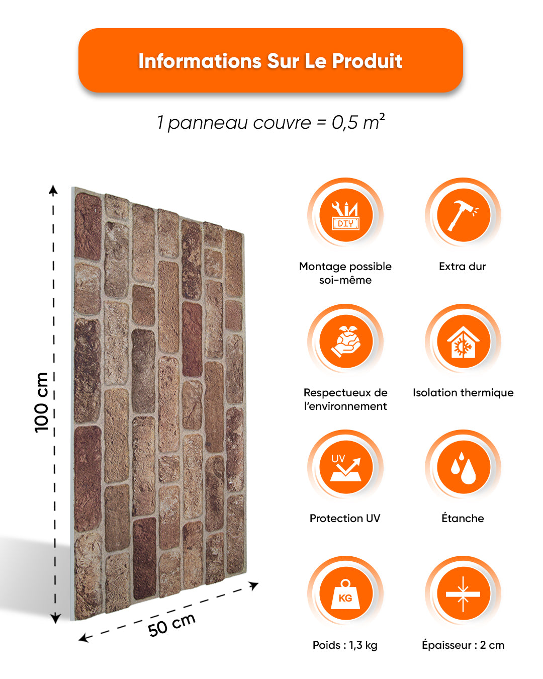 Farmhouse Style 100x50cm Article: L-1901 Revêtement Mural 3D