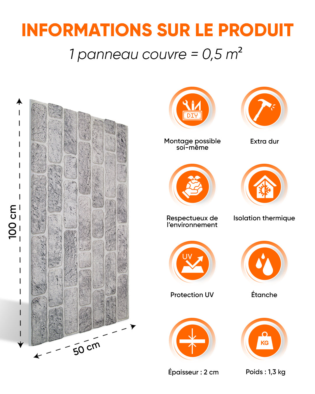 White Grey 100x50cm Article: L-1702 Revêtement Mural 3D