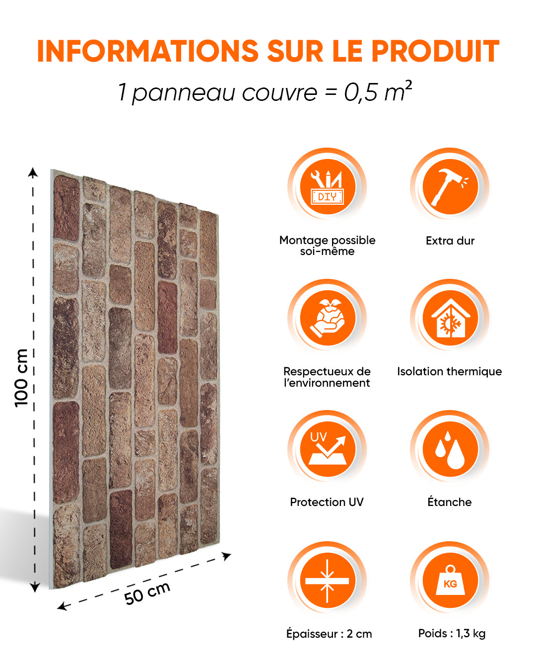 Farmhouse Style 100x50cm Article: L-1901 Revêtement Mural 3D