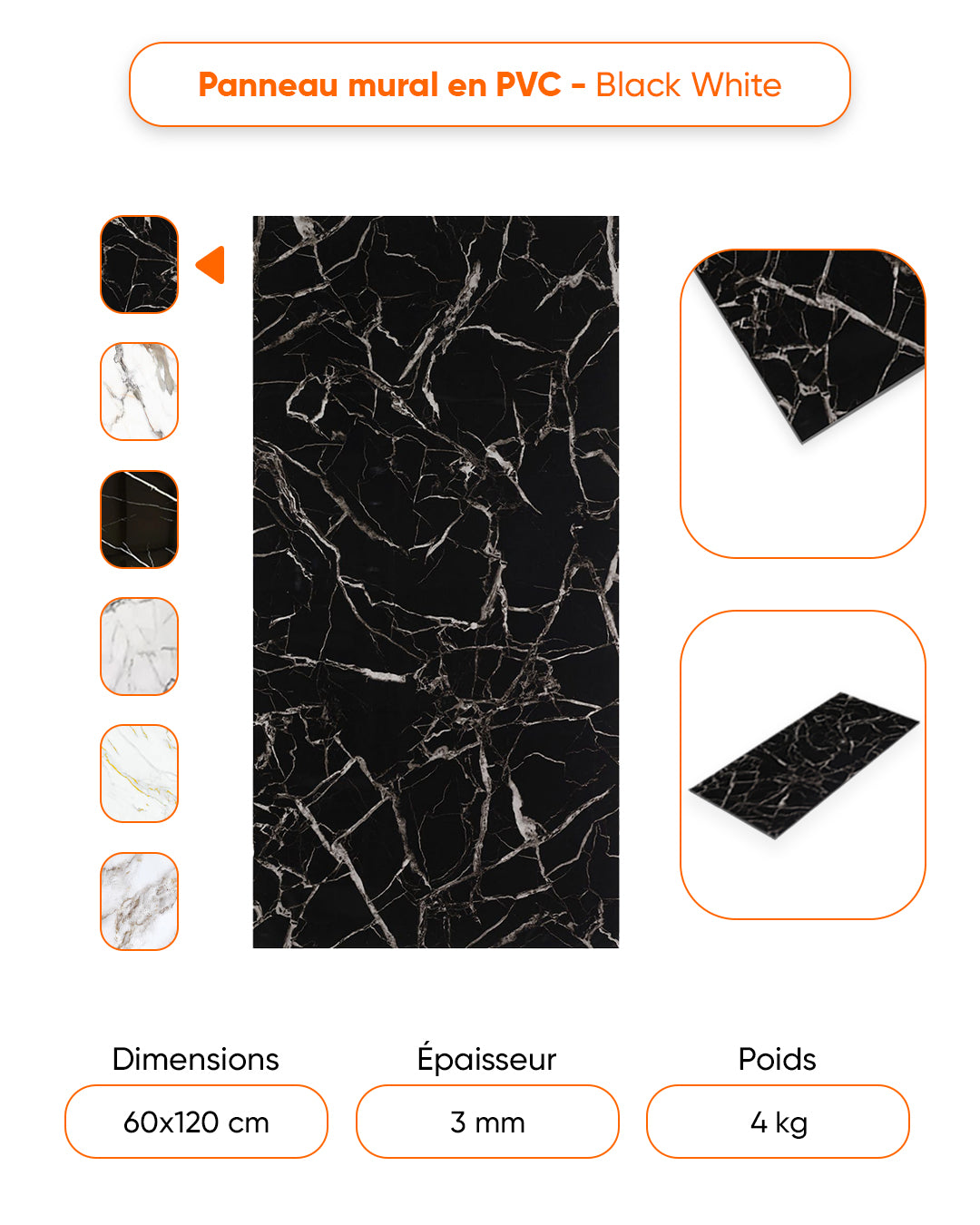 Marbre Alternative au carrelage de salle de bain/cuisine Black White