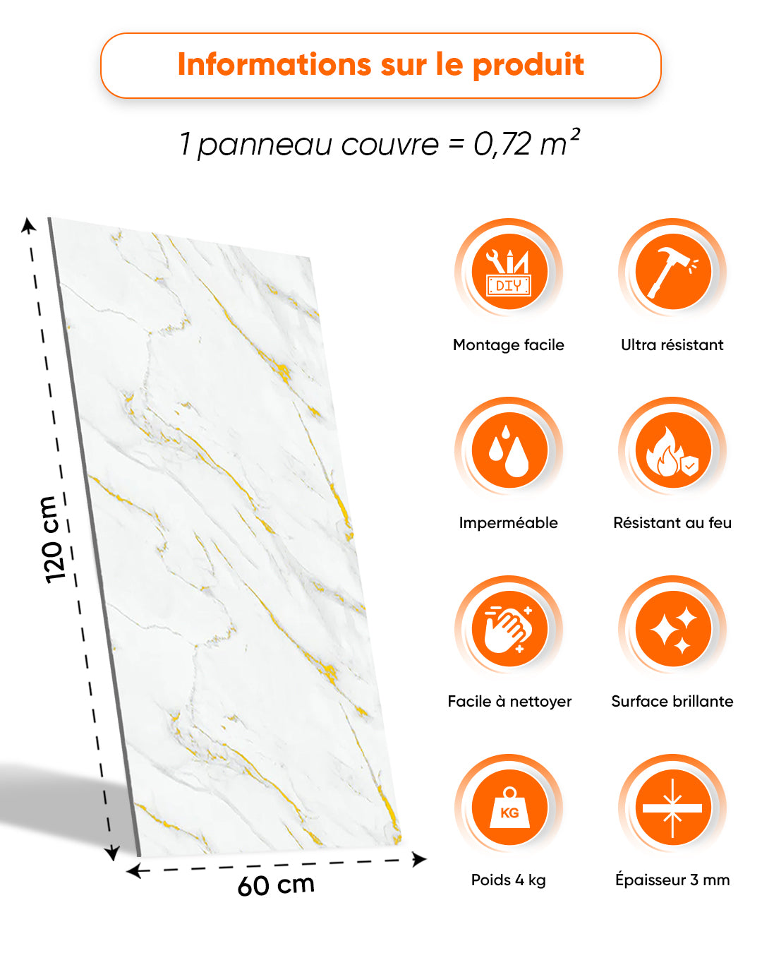 Marbre Alternative au carrelage de salle de bain/cuisine Golden Harmony