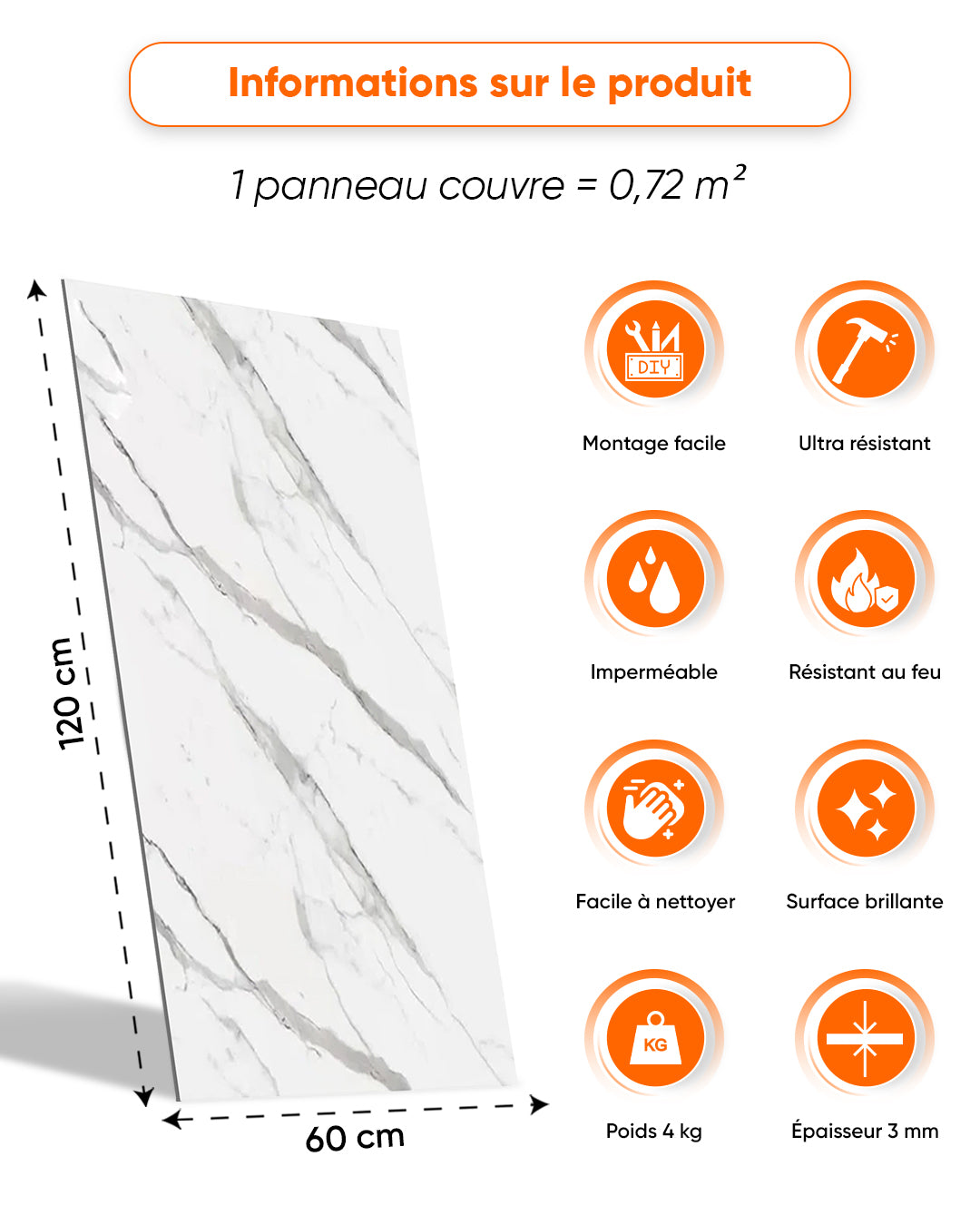 Marbre Alternative au carrelage de salle de bains/cuisine Ice Berg Grey New