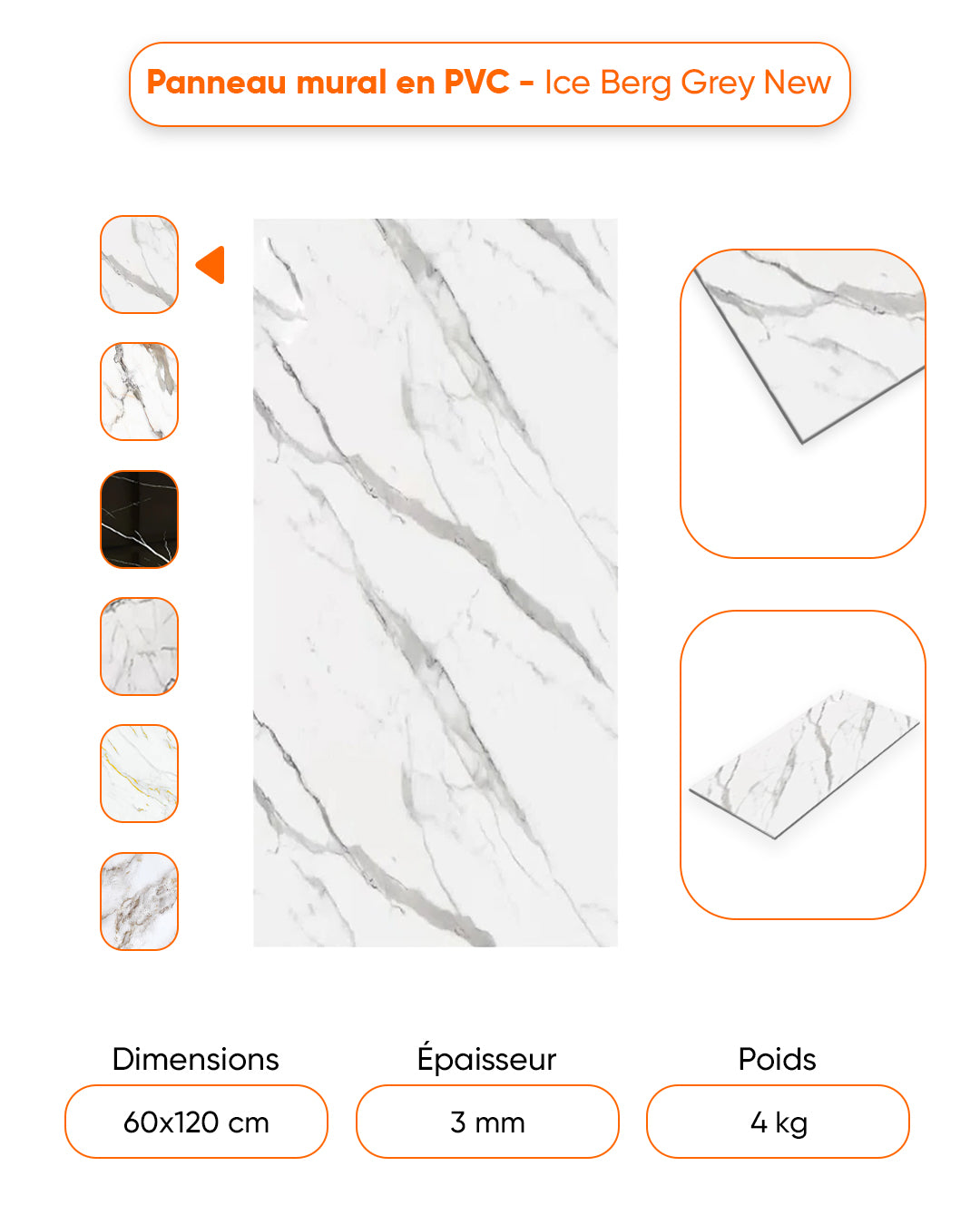 Marbre Alternative au carrelage de salle de bains/cuisine Ice Berg Grey New