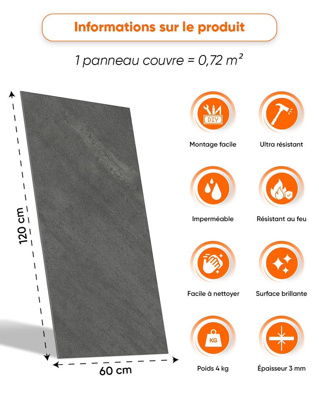 Béton alternatif au carrelage de salle de bain/cuisine Iron Hand