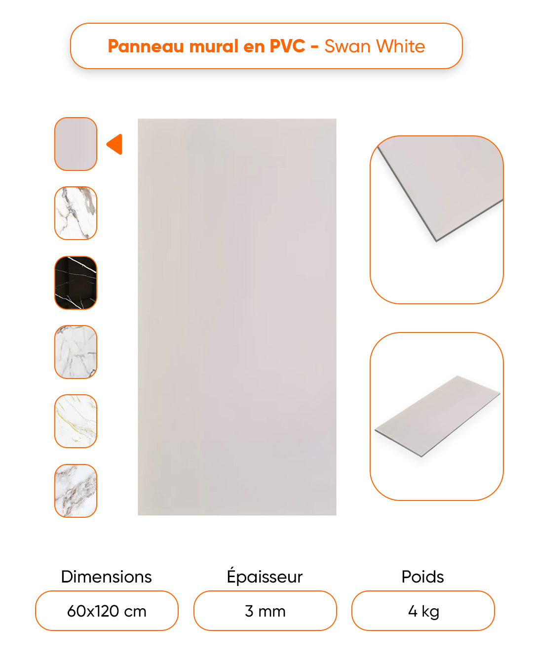 Marbre Alternative au carrelage de salle de bains/cuisine Swan White