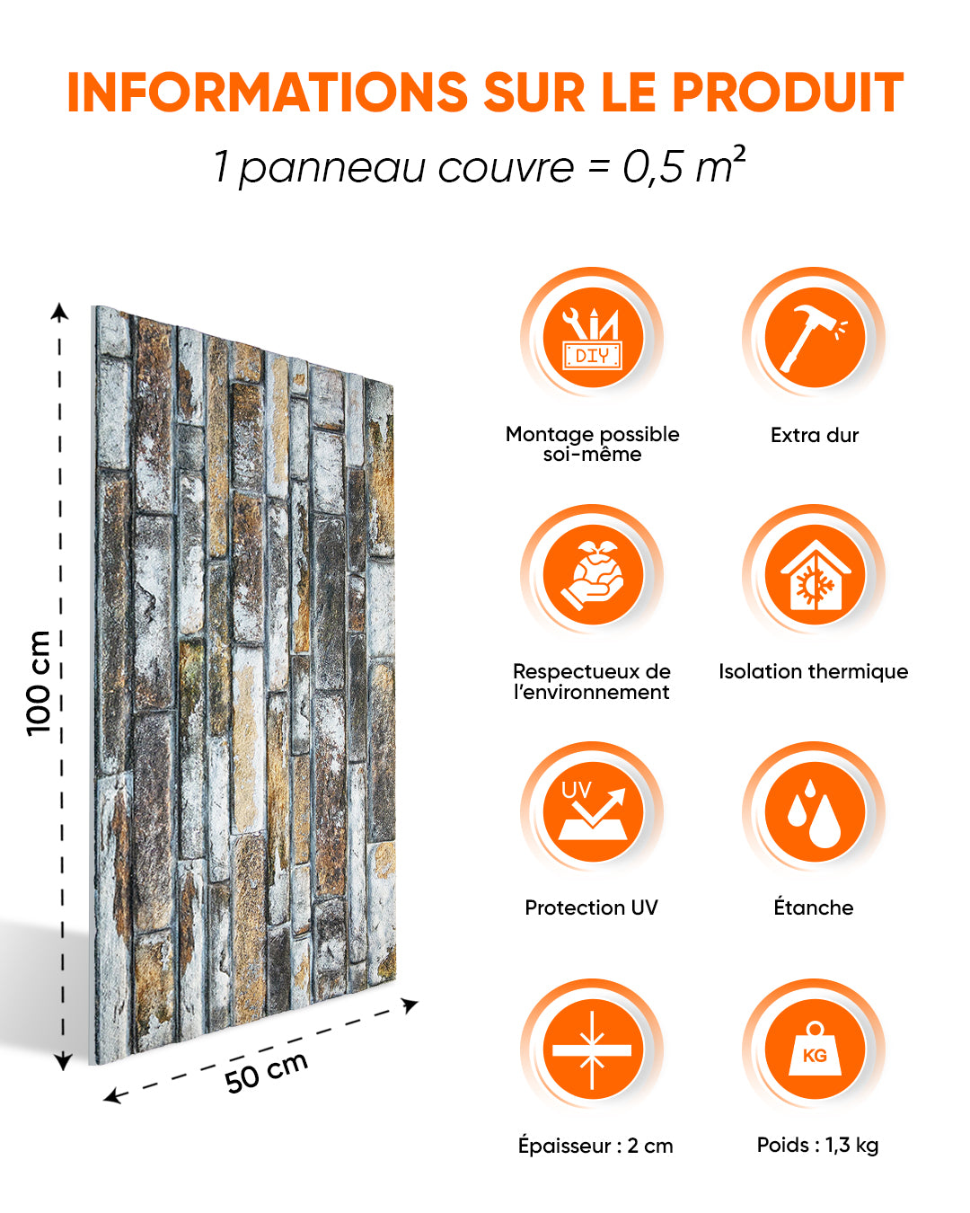 Mountain Touch 100x50cm Article: N-08 Revêtement Mural 3D