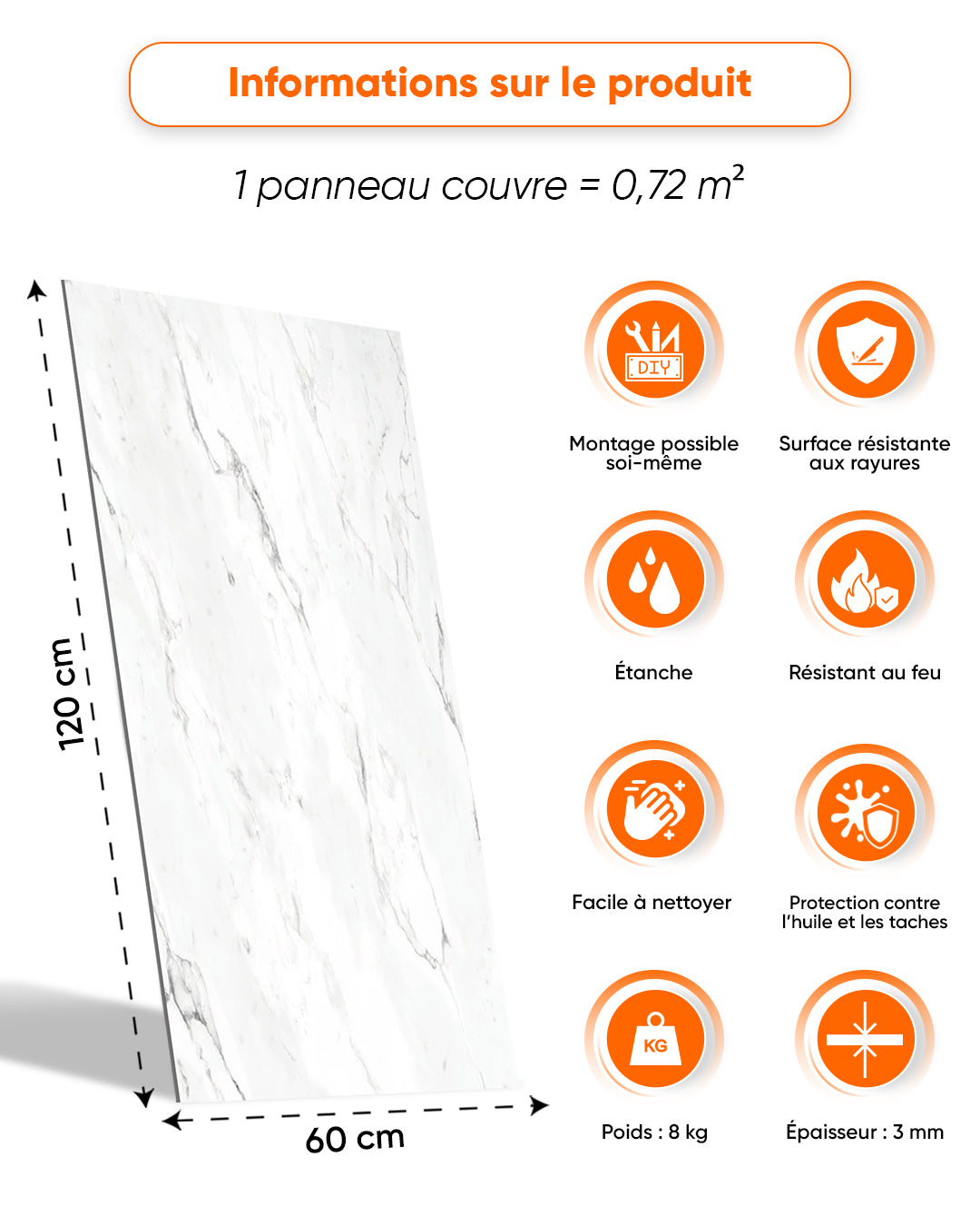 SPC Panneau Mural Blanc 60x120 cm – Oslo Weiß