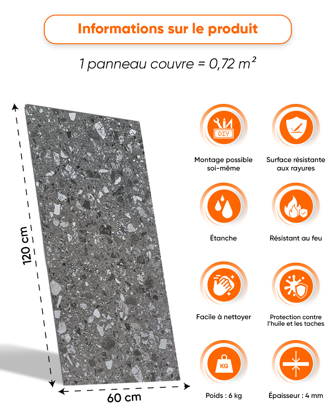 Panneau mural SPC 60x120 cm | Revêtement mural étanche | Pure Terrain