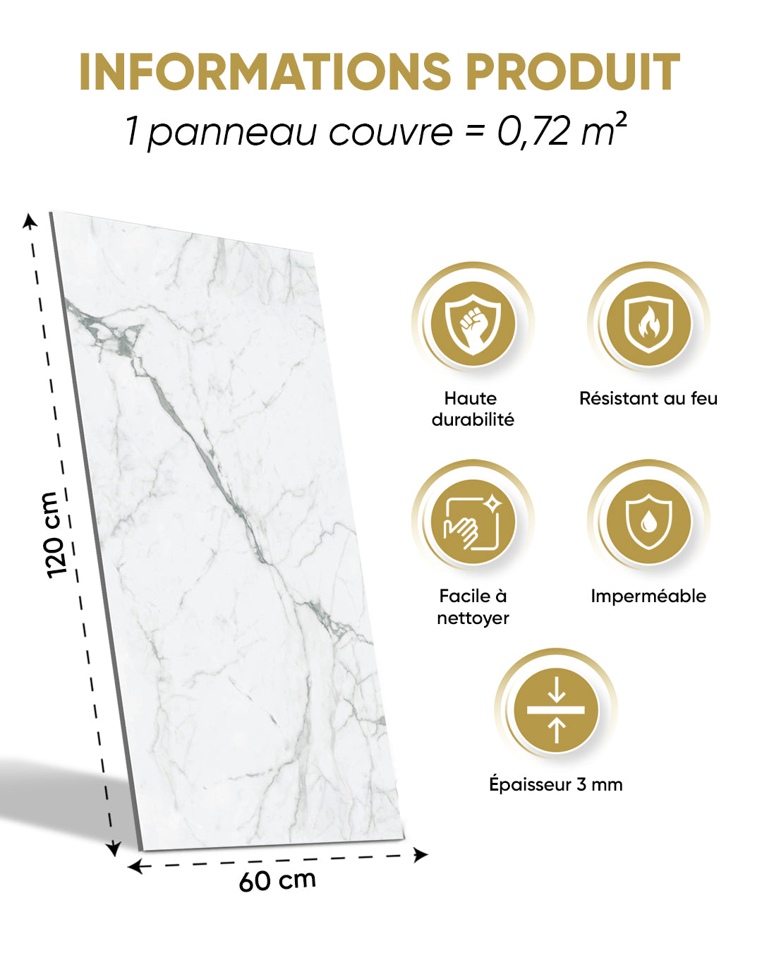 SPC Panneau Mural Blanc 60x120 cm – Carrara Marmor