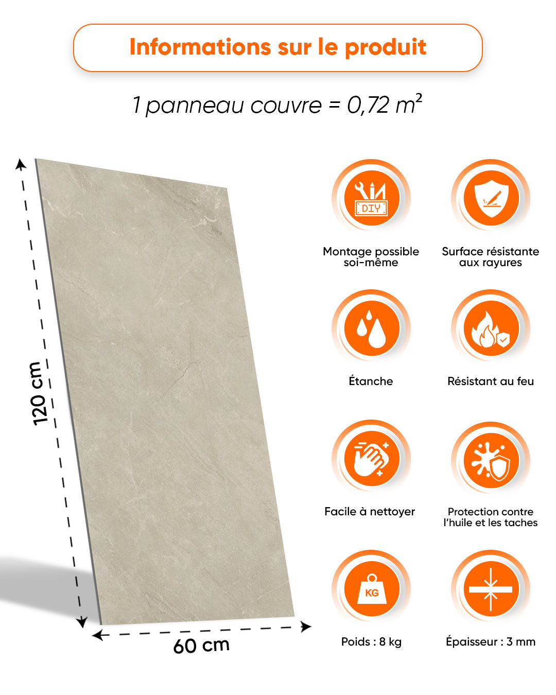 SPC Panneau Mural Gris 60x120 cm – Sandstein Beige