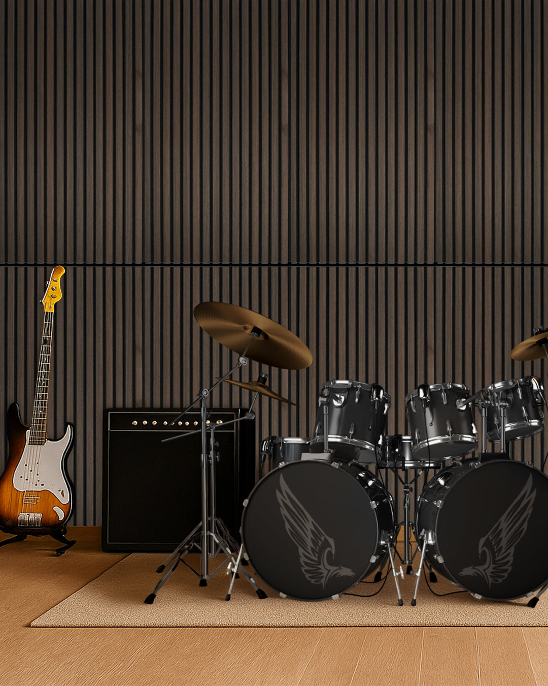 Panneaux Muraux Acoustiques en Feutrine – Set de 4 – 120×60×2,1 cm – Smoke Walnut