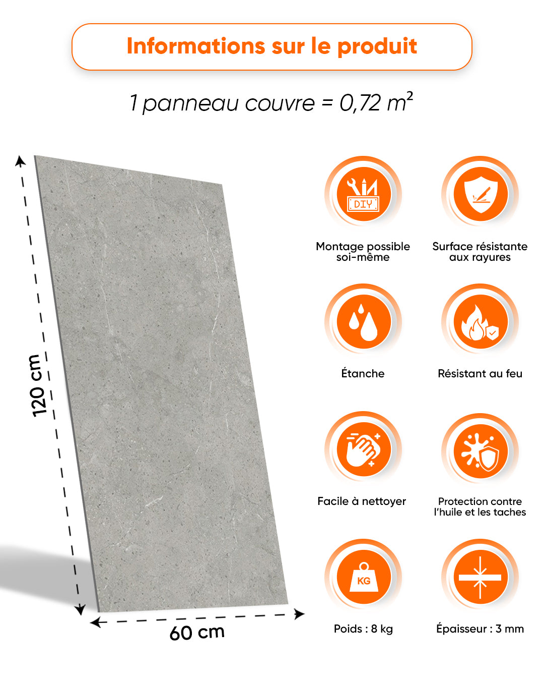 SPC Panneau Mural Gris 60x120 cm – Stein Grau