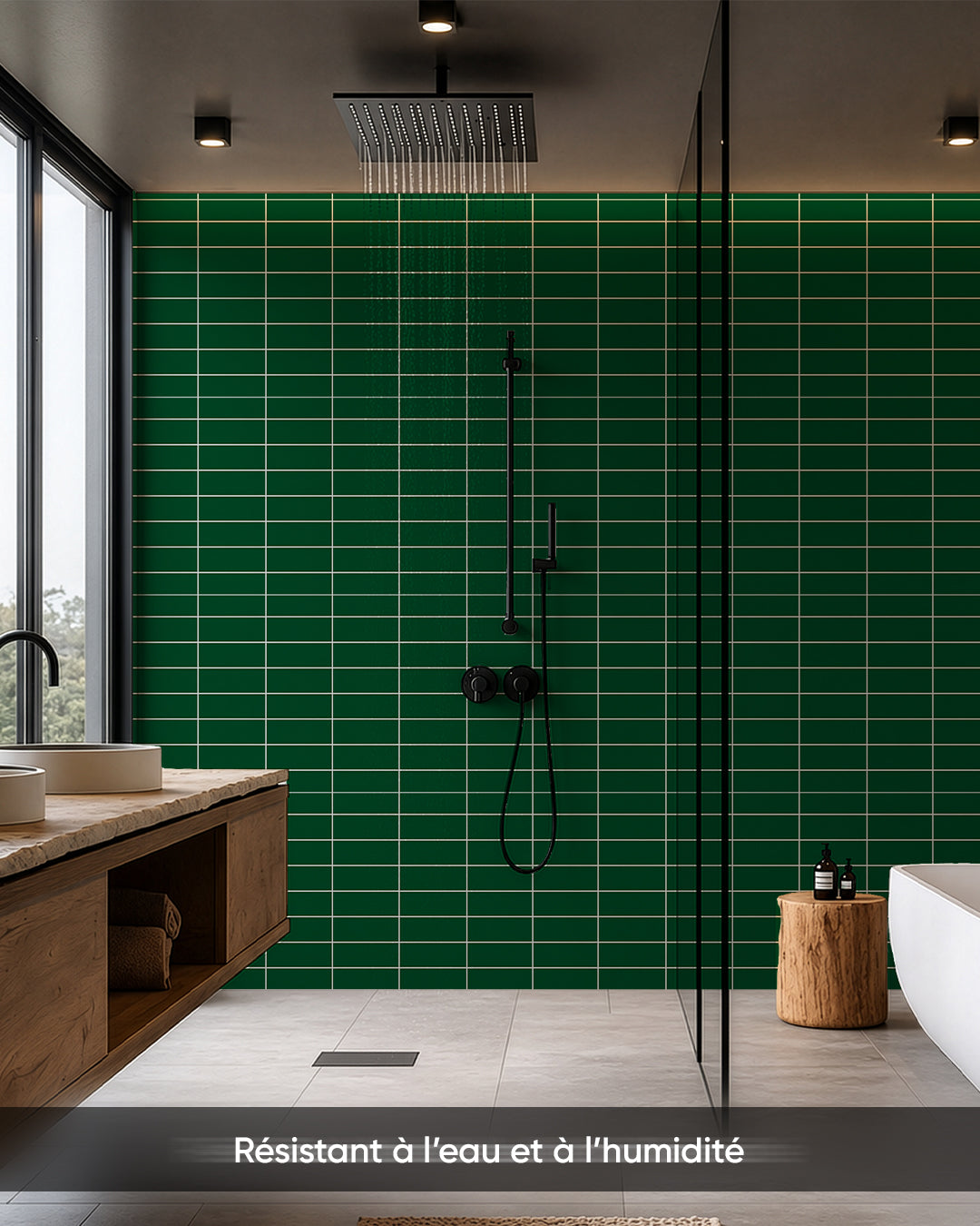 Panneau mural SPC 60x120 cm | Revêtement mural étanche | Tiefe Grünlinie