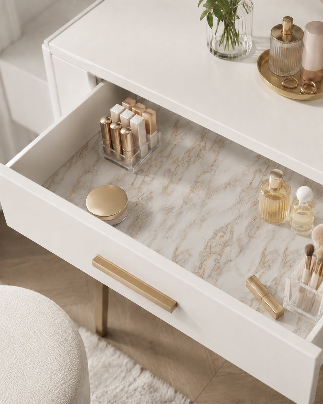 Revêtement mural effet marbre 120×300 cm - épaisseur 2,5 mm | Autocollant, flexible & enroulable | Gold Vein Marble