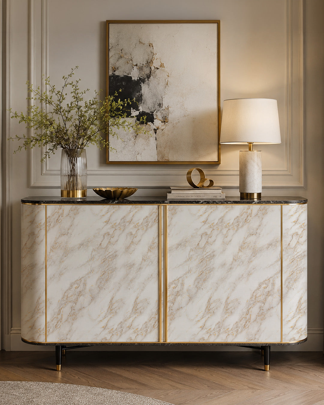 Revêtement mural effet marbre 120×300 cm - épaisseur 2,5 mm | Autocollant, flexible & enroulable | Gold Vein Marble