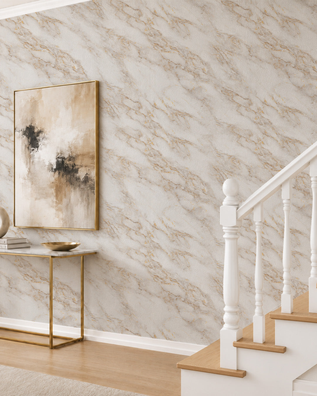 Revêtement mural effet marbre 120×300 cm - épaisseur 2,5 mm | Autocollant, flexible & enroulable | Gold Vein Marble