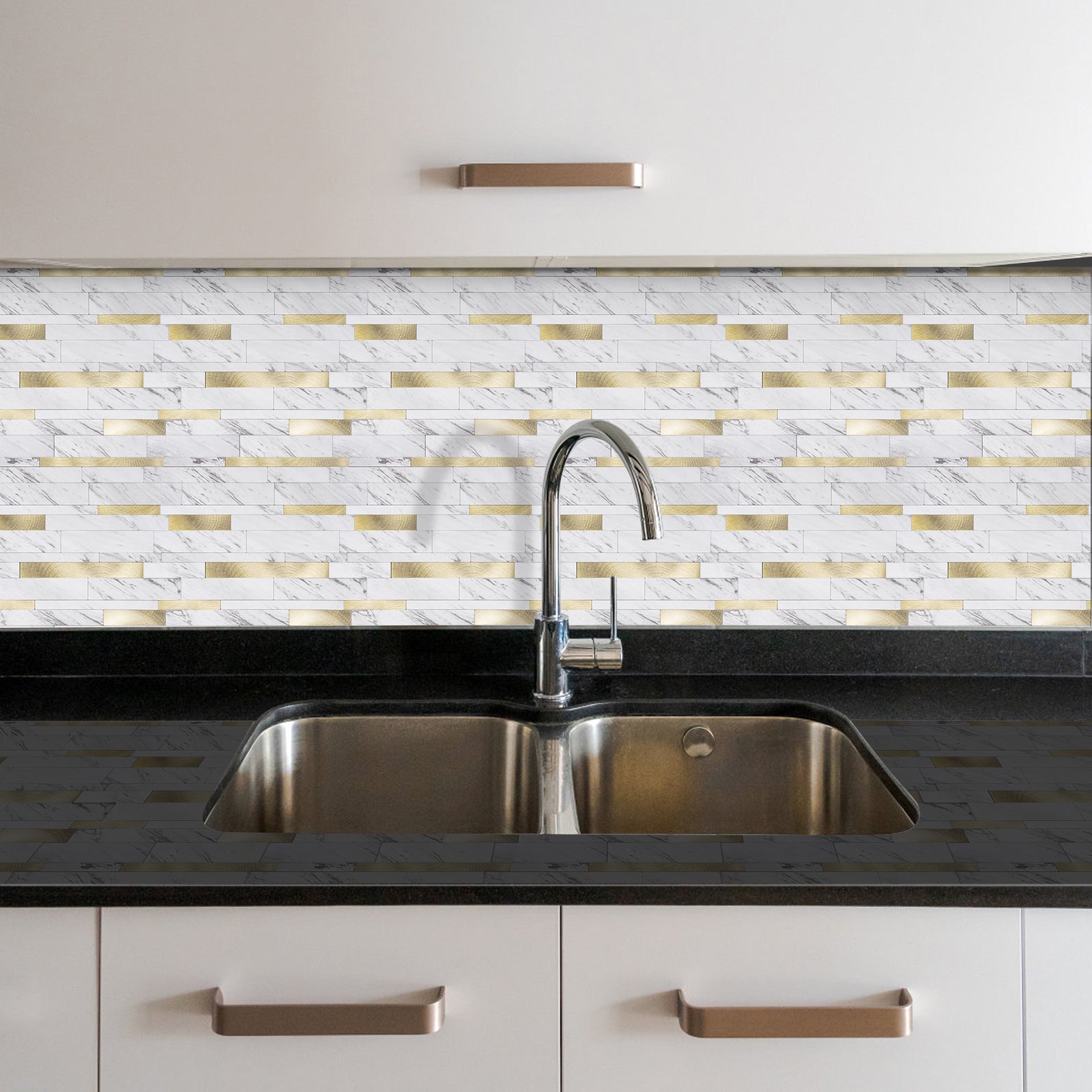 Carrelage mural en mosaïque carrelage mural auto-adhésif | Gold And White Mosaics WJS-3144